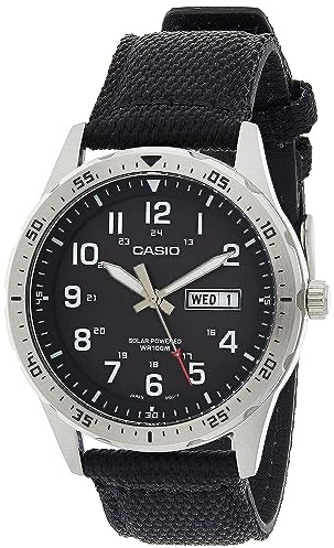 Casio Men's Solar Powered Stainless Steel Quartz Cloth Strap, Black, 22 Casual Watch (Model: MTP-S120L-1AVCF)
