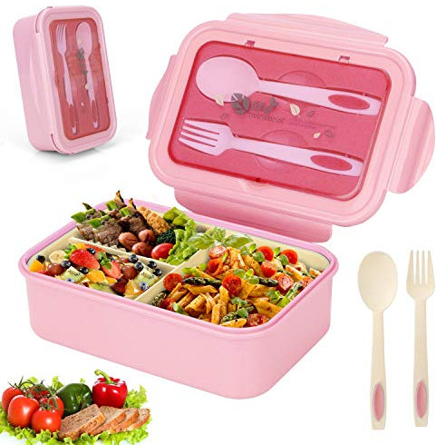 Sinwind Lunch Box, Bento Box, Scatola Bento, Scatola Bento1400 ML con 3 scomparti e posate (rosa)
