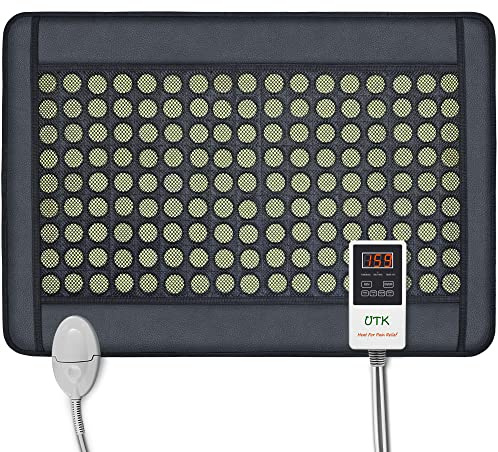 UTK Infrarot-Heizkissen für Rückenschmerzen, natürliches Jade-Heizkissen, mittlere Größe [21 x 31], 126 Jade-Steine, intelligenter Controller mit Speicherfunktion, einstellbare Temperatur und Zeit