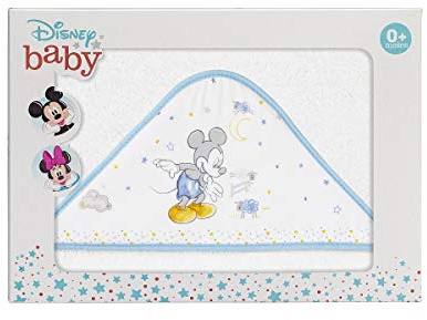 Interbaby MK004-11 Baby Kapuzenhandtuch Disney Mickey Counting Sheep - Weiss/Blau, blau, 200 g
