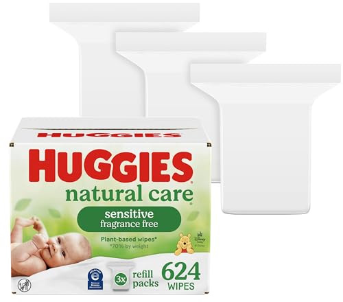 Huggies Natural Care Sensitive Baby Wipes, Hypoallergenic, 99% Purified Water, 3 Refill Packs (624 Wipes Total)