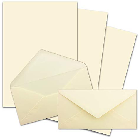 FarbenFroh by Gustav Neuser - Set di 25 fogli di carta da lettere opaca, formato DIN A4, con buste formato DIN lungo, incollaggio a umido, colore: crema e vaniglia