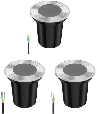 ledscom.de 3x Bodeneinbauleuchte BOLI für außen, IP67, edelstahl, rund, 108mm Ø, 1x GU10 max. 15W, gefrostet