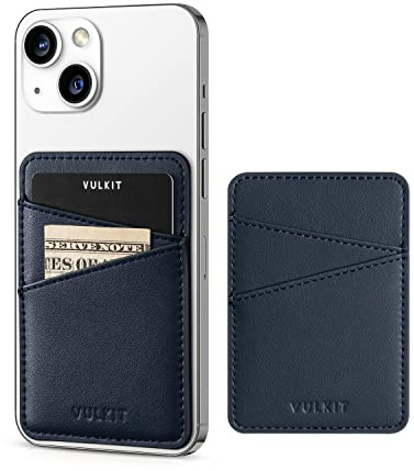 VULKIT Telefonkorthållare smal läder självhäftande ficka RFID-blockering kreditkort fodral klistermärke för baksidan av smartphone för män eller kvinnor, Marinblått Xsp, NO, Modern