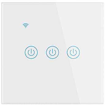 Lancoon Interruptor de Pared táctil con Indicador LED Azul Control de Voz Remoto Inteligente Inalámbrico Función de Temporizador para Compartir en Familia Se Requiere Cable Neutro(Blanco,3unidades)