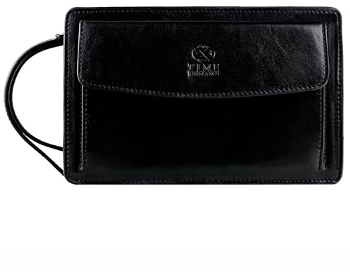 Time Resistance Pochette Uomo Fatta a Mano in Italia da Esperti Artigiani – Pratica Pochette Uomo da Polso con Cinturino Rimovibile – Borsello a Mano con Tasca per Smartphone (Nero)