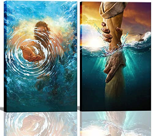 Donahue Art - Gerahmte Jesus-Wandkunst, Hand Gottes, Jesus greift ins Wasser, Religious Art, 16x24 inches, Wohnzimmer, Schlafzimmer, Küche, Büro