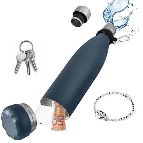 Diversion Wasserflasche aus Edelstahl mit Verstecktem Platz für Schlüssel, Geld, Bargeld, Kopfhörer, Schmuck, Metall Stash Can für Reisen, Strand, Zuhause, Büro, Hotel, Isoliert Auslaufsicher