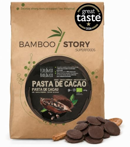 Crudo | BAMBOO STORY | Pasta Cacao en Obleas | Criollo | Ecológico/BIO | 100% Cacao | Sin Azúcar | 1.8 Kg | Origen 100% Perú