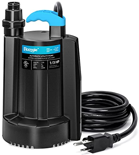 BOMGIE 1/3 HP Automatic Water Pump, 2250GPH Submersible Utility Pump with 3/4” Garden Hose Check Valve Adapter Portable Electric Sump Pump Removal for Pool Draining Basement Hot Tubs Garden UTL-336PE