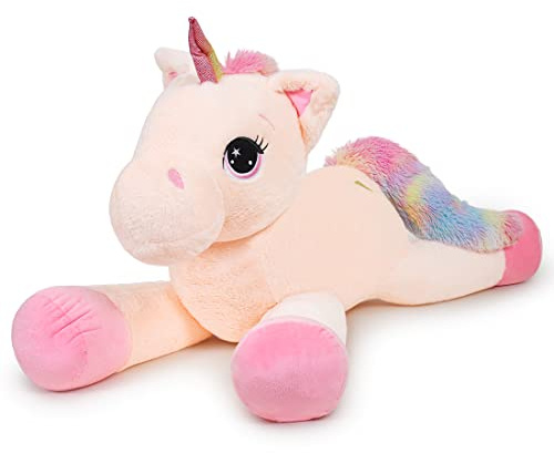 Yeqivo Riesen Einhorn Spielzeug Plüsch - Großes Regenbogen Lila Kuscheltier - Schöne Geburtstagsdekoration Und Geschenke Für Kinder Und Mädchen (80CM, Creme)