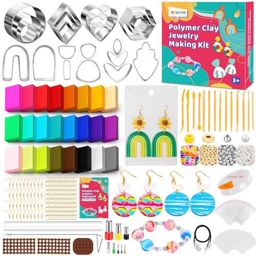 CGBOOM Kits de Joyería de Arcilla Polimérica 3 en 1, Kits de Manualidades de 527 Piezas para Niños de 6, 7, 8, 9, 10, 11, 12 años, Kit de Fabricación de Aretes y Pulseras, Regalo para Adolescentes y