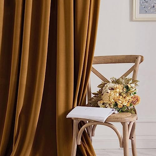 Mesnt Window Curtains Blackout, Polyester Thermal Insulated Window Curtain for Bedroom/Living Room Room Darkening, Light Yellow-Grommet, 54W x 84H inch