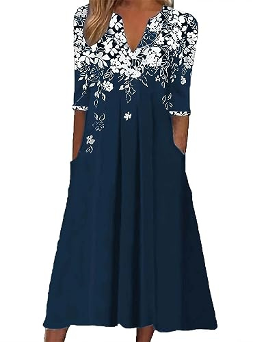 Cocila Vestito Maxi T Shirt Abiti Primaverili Donna Casual Vestito Donna Ufficio Estivo Abiti Estivi Donna Tg 52 Abbigliamento Donna Vestiti Lunghi Abito da Sera Donna Corto (Blue, XXL)
