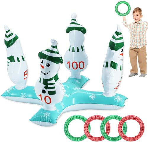 5Pcs Weihnachten Aufblasbares Ringwurfspiel,Schneemann Wurfspiel Kinder Outdoor Indoor Weihnachtsspiel,Ring Toss Game Spiel Ring Wurfspiel Weihnachten Spiel,Spiele für Draussen Party Gadgets