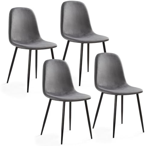 Mondeer Esszimmerstühle 4er Set,Samt Küchenstuhl bis 120 kg belastbar | Einfach zu Montieren, Stahlbeine, Gebogene Rückenlehne, für Esszimmer Küche Wohnzimmer, Grau