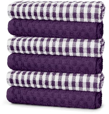 ZZZMRH 100% cotton pack of 6 Purple Tea Towels .Soft Kitchen cloth for cleaning and drying dishes - High Absorbent Tea towels for Kitchen essentials