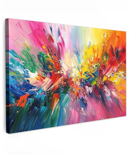 MuchoWow© Impression sur Toile Decoration Murale Peinture 120x80 cm Tableaux Abstait Moderne Muraux Déco Chambre Tableau Salon Peinture - Colorée - Explosion - Moderne