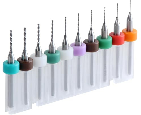 Yuentoen 10 Stück Micro Bohrer Set,0.3mm-1.2 mm,Spiralbohrer PCB Druckplatine Gravierbohrer Bits Set für rauen Stein, Schmuck,CNC, weiche Metalle, Druckschaltung, Gravur (10 Größe, Gemischte Farbe)