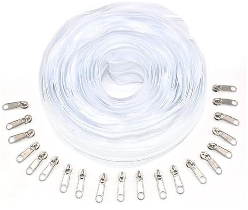 Endlos Reissverschluss mit Zipper, 5M Endlosreißverschluss mit Zipper, Reißverschluss Meterware Nylon Spiralreißverschluss für Bettwäsche Kissen Kleidung Tasche mit 20 Metall(Weiß)