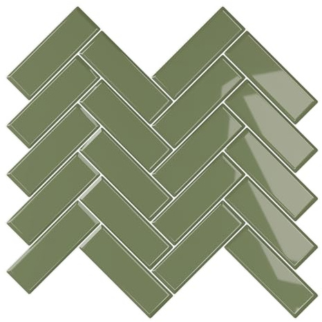 VEELIKE Azulejos Adhesivos Cocina Espiga Verde Oliva Vintage 3D Baldosas Adhesivas Pared Cocina Pared Trasera Vinilos Baño Azulejos Impermeables Chimenea Lavandería Extraíble 30.5cm×30.5cm 6 Piezas