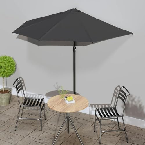 ZEYUAN Parasol de Balcon et mât en Aluminium Anthracite 270x144cm Demi,Parasol de Jardin Exterieur,Protection UV,Parasol,
