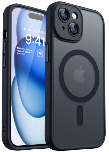 CANSHN Cover Magnetica per iPhone 15, Compatibile con MagSafe, [Protezione Completa Della Fotocamera], Custodia Traslucida Opaca Protettiva Sottile Antiurto 6,1 Pollici - Nero