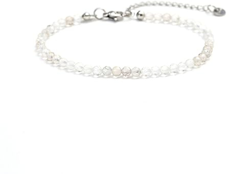 Kim Johanson® Damen Fußkettchen mit echten Natursteinen in Silber I Naturstein Fußkette mit 4mm Edelstein Perlen I Wasserfest | Boho Schmuck für Frauen | Verstellbar