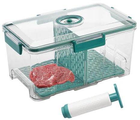 Recipientes al vacío para almacenamiento de alimentos, recipientes de alimentos al vacío con bomba, recipientes herméticos transparentes con divisor y tapa, recipiente apto para microondas de 35 x 22