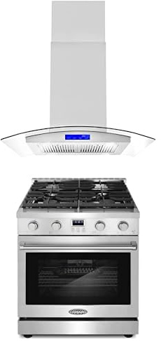 Cosmo 2-Pc Kitchen Appliance Packages, 30 Freestanding Gas Range and 30 Island Range Hood