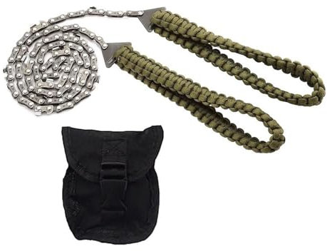 Tronçonneuse de poche, scie à main à chaîne pliante, poignée en paracorde, outil d'extérieur pliable 3/8 dents fines 34 sections 11 dents de scie for le camping, la randonnée et la randonnée