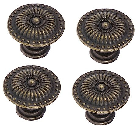 Homoyoyo 4stücke Retro Schrankgriff Antik Kupfer Bronze Möbelknopf Mit Rundem Muster Stabile Zinklegierung Vintage Kleiderschrankgriff ø Höhe Einfache Montage