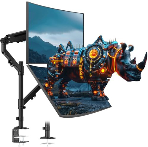 STANDOPIA Dual Monitor Mount för 17 till 40 tum, håller upp till 12 kg, monitorarmar för vertikal/parallell placering av 2 monitorer, med klämma/trumfbas, VESA-montering 75/100 mm