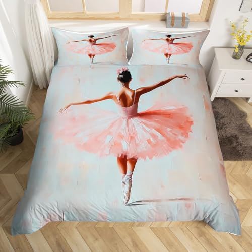 Homemissing Enfants Ballet Vintage Parure de Lit Ballerine Housse de Couette 220x240cm pour garçons Filles Danseuse de Ballet Rose Literie Set