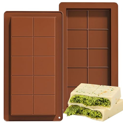 Galenecx 2 Pièces Moule Tablette Chocolat, sans BPA Moules à Chocolate en Silicone, DIY Moule à Barre de Chocolat Profond, pour Faire du Chocolate, Fondant, Gelée(Square)