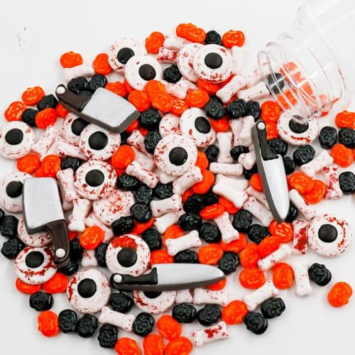 100 g Halloween Tortendeko Essbar, Grabstein Cupcake Topper, Zuckeraugen Essbar, Tortenaufleger Halloween, Kürbis Dessertstreusel, Muffin Deko Essbar Halloween, zum Dekorieren von Kuchen | Kürbis Knochen Schädel Halloween Cupcake Topper Essbar, Muffin Deko Essbar Halloween, zum Dekorieren von Kuchen und Desserts