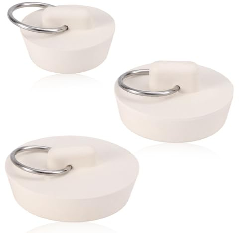 3pcs 3 Tailles Bouchons d'Évier, Bouchon de Vidange en Caoutchouc avec Anneau de Suspension Bouchon Cuisine pour la Salle Bain Buanderie l'Extérieur (Blanc)
