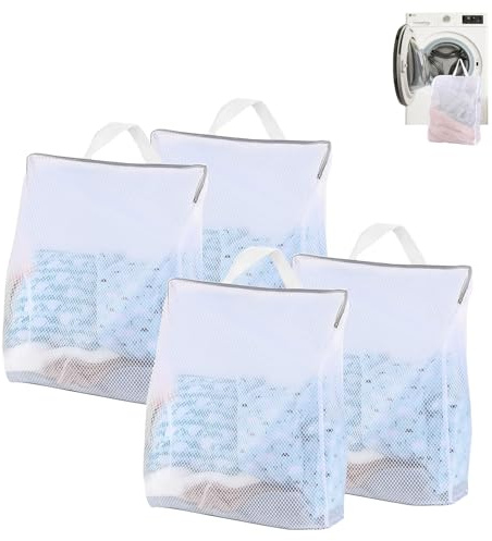 CUVZORA 4 Stück Wäschenetz Groß für Waschmaschine, Wäschesack Reise mit Griffen, Wäschesack aus Mesh, Wiederverwendbarer großer Wäschesack, für Unterwäsche, Höschen, Pullover, Schals(50 * 60 * 14cm)