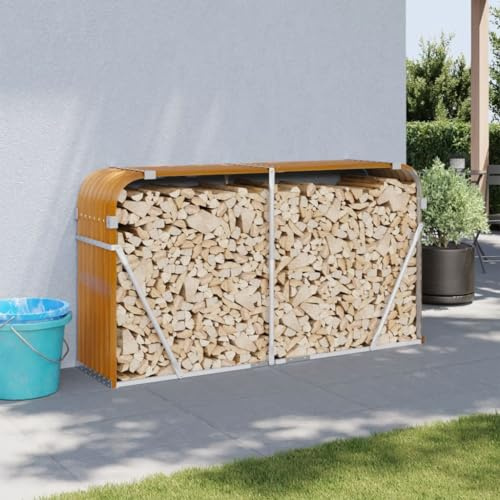 Mokuyary Kaminholzunterstand Holzoptik 180x45x100 cm Verzinkter Stahl Brennholzregal aus Metall, Holzstapelhilfe, Holzunterstand, Brennholzlager, Kaminholzständer, Holzlager, für Kaminholz Brennholz
