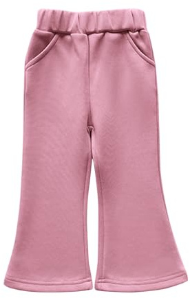 Mjjsk Flickor utsvängda träningsbyxor elastisk midja casual skolbyxor barn komfort mjuka joggingbyxor vinter varm träningsoverall botten dra på byxor, Rosa, 7-8 År