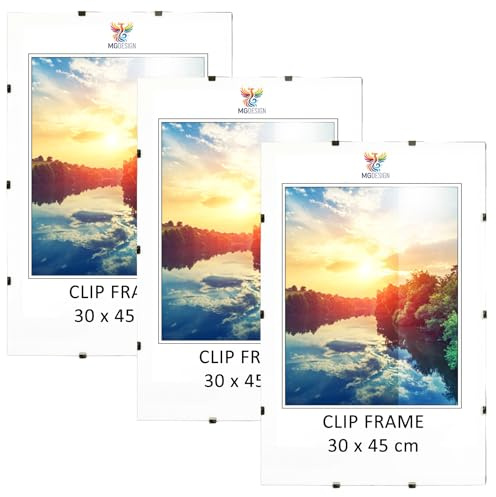 MG Design Cliprahmen Set 5 Stück in 30 x 45 cm – Rahmenlose Bilderrahmen mit Acrylglas & HDF-Rückwand für Fotos, Poster & Puzzle, vertikal & horizontal