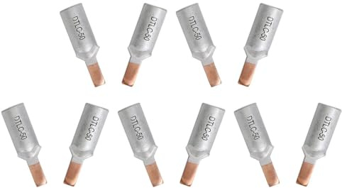 DTLC Terminali per cavi in alluminio e rame, 10 capicorda per cavi da 35 mm2 e 50 mm2, colore argento+oro, DTLC-35/DTLC-50 modelli DTLC-50