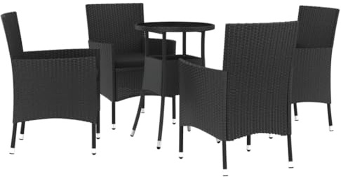 pokgdf Robustes Bistro Set mit Stahlrahmen, 5-TLG. Gartenmöbel Bistro Set Poly Rattan schwarz mit Garten Bistrostühlen und gepolsterten Kissen, wetterfestes für den Garten