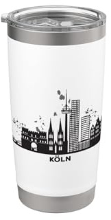Kölner Skyline Bunt Stadtbild Köln Doppelwandiger Edelstahl-Thermobecher