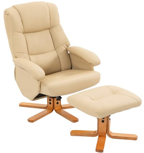 HOMCOM Fauteuil Relax avec Repose-Pied Dossier Inclinable 120 Kg Beige | Fauteuil de Relaxation, Chaise Relaxant Pivotant 360°, Chaise TV, Salon Chambre Bureau