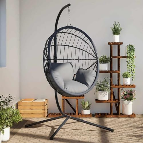 LoogCape Hängesesselständer anthrazitstahl wetterfestes Gestell für Balkon, Veranda und Garten mit stabiler C-förmiger Konstruktion, 104 x 100 x 197 cm, Tragkraft 150 kg