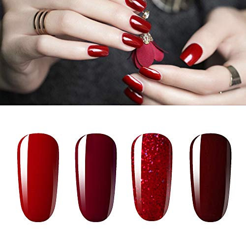 Vishine Gel Nail Polish Kit 4pcs Soak Off Burgundy Red Nail Polish Set New Starter Nail Art Manicure Gift Set