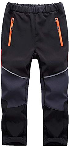 FAIRYRAIN Kinder Jungen Mädchen Winter Warm Softshellhose mit Fleecefütterung Wasserabweisend Winddicht Atmungsaktiv Outdoorhose Skihose Wanderhose Regenhose Sporthose , Schwarz , L