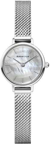 Bering Damen Quarz Uhr | Armbanduhr 22 mm Edelstahlgehäuse und Perlmutt Zifferblatt | Milanaisearmband | Saphierglas | 3 ATM | 11022