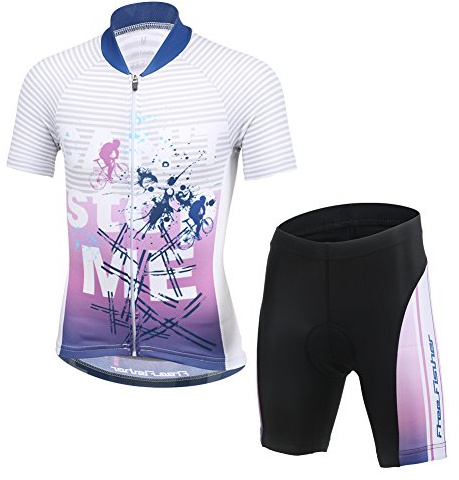 YFPICO Kinder Radtrikot Set Fahrrad Trikot Kurzarm + Radhose mit Sitzpolster Radsport-Anzüge Jungen Mädchen Fahrradbekleidung, Violett#2, 146